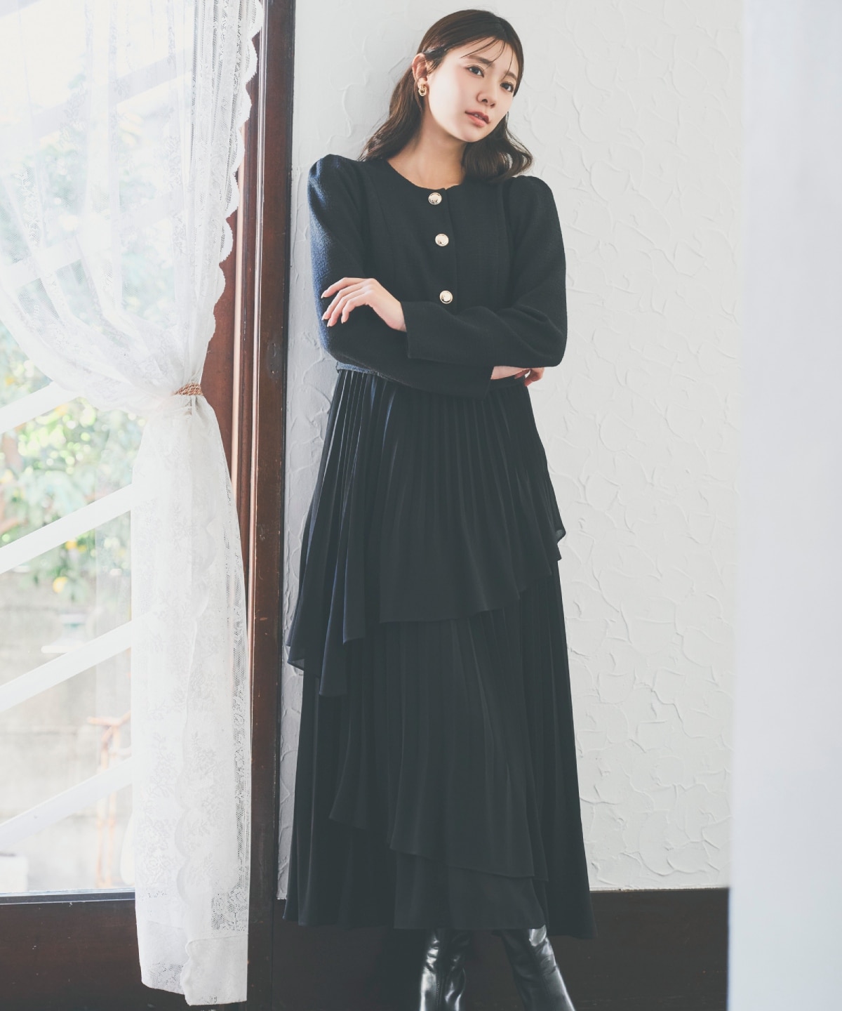 ツイードジャケットドッキングワンピース