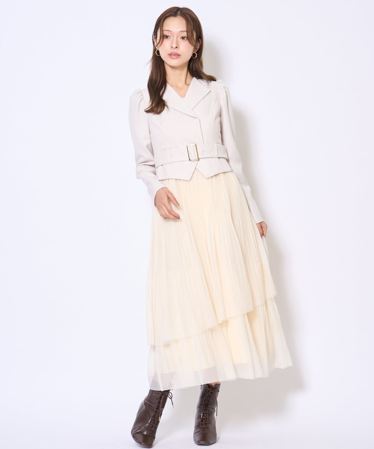 プリーツレイヤードワンピース