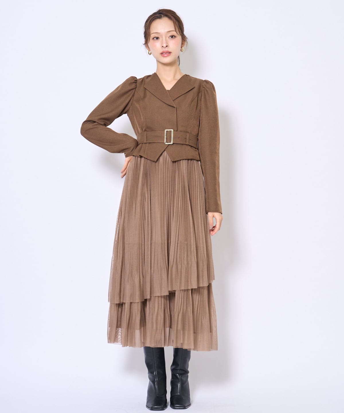 プリーツレイヤードワンピース