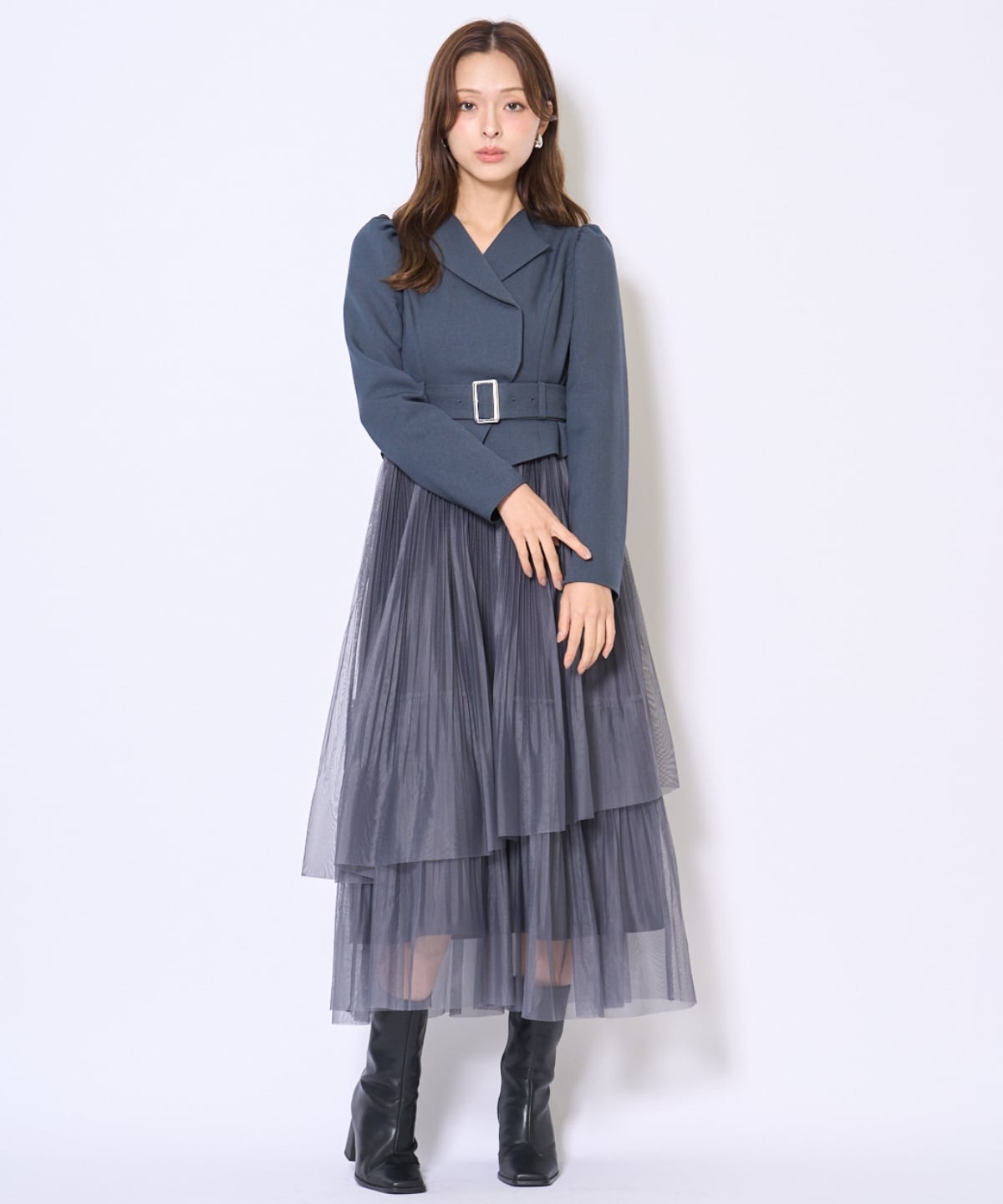 プリーツレイヤードワンピース