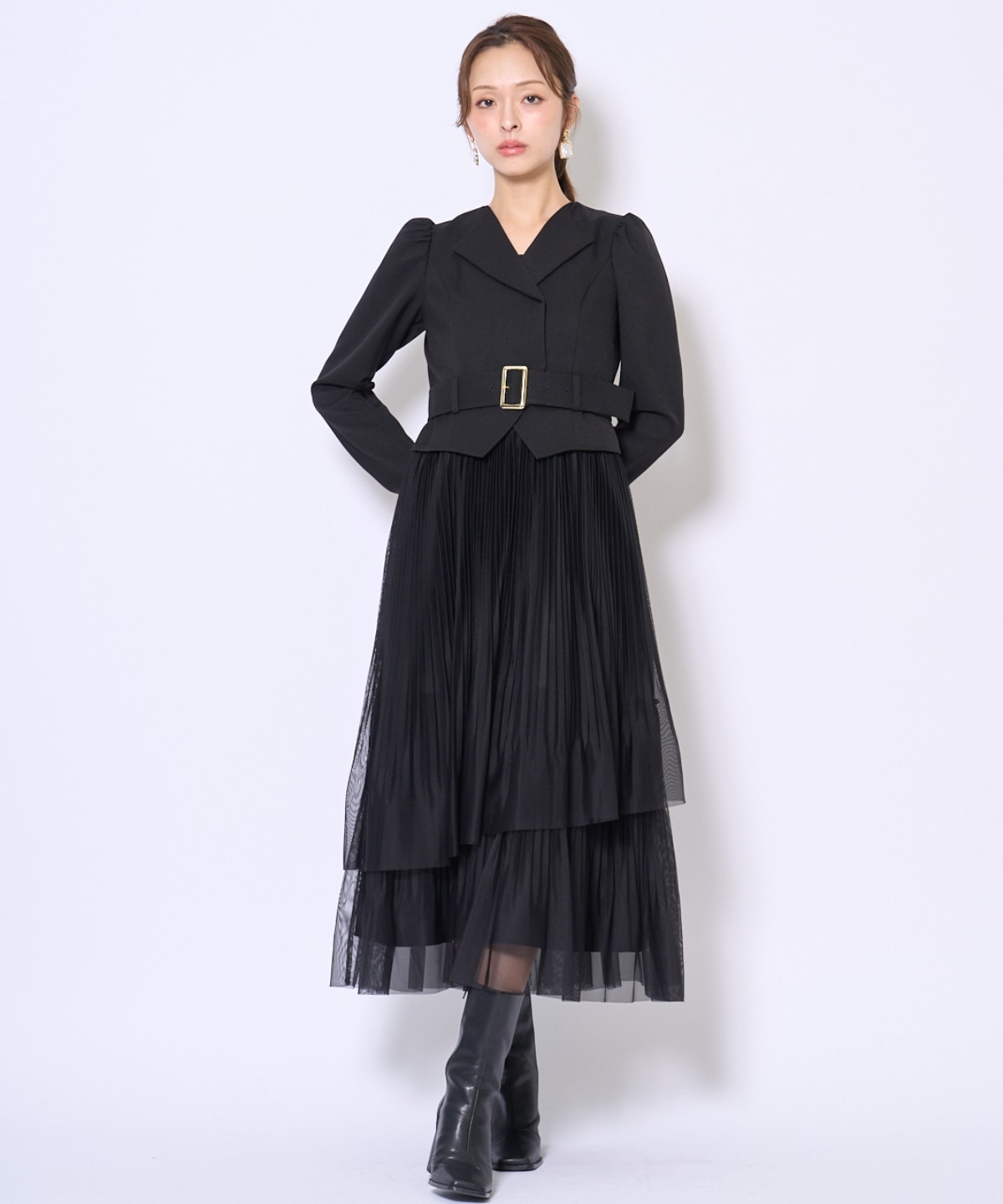 プリーツレイヤードワンピース