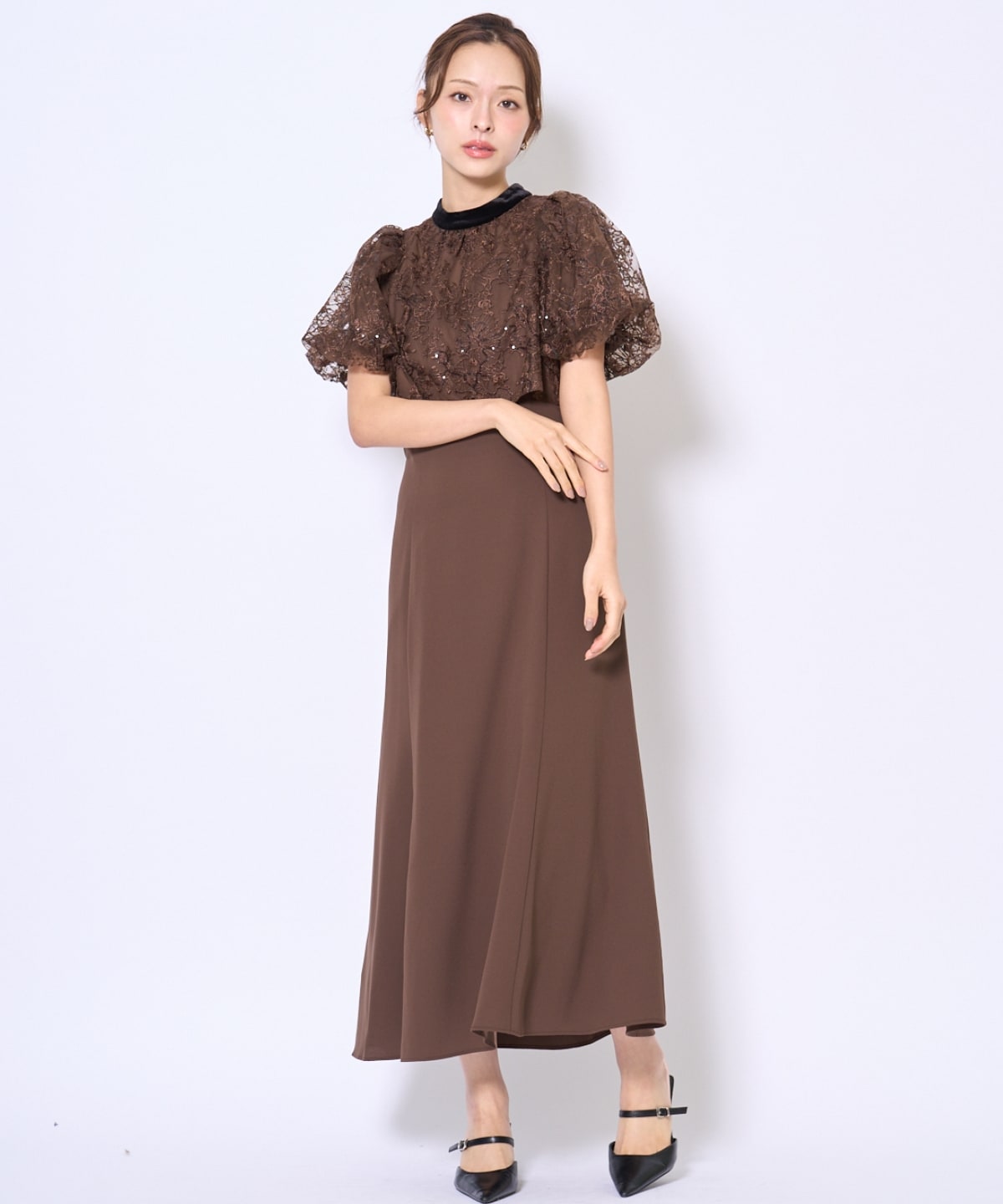 ベロアトリミングブラウス×ドレス