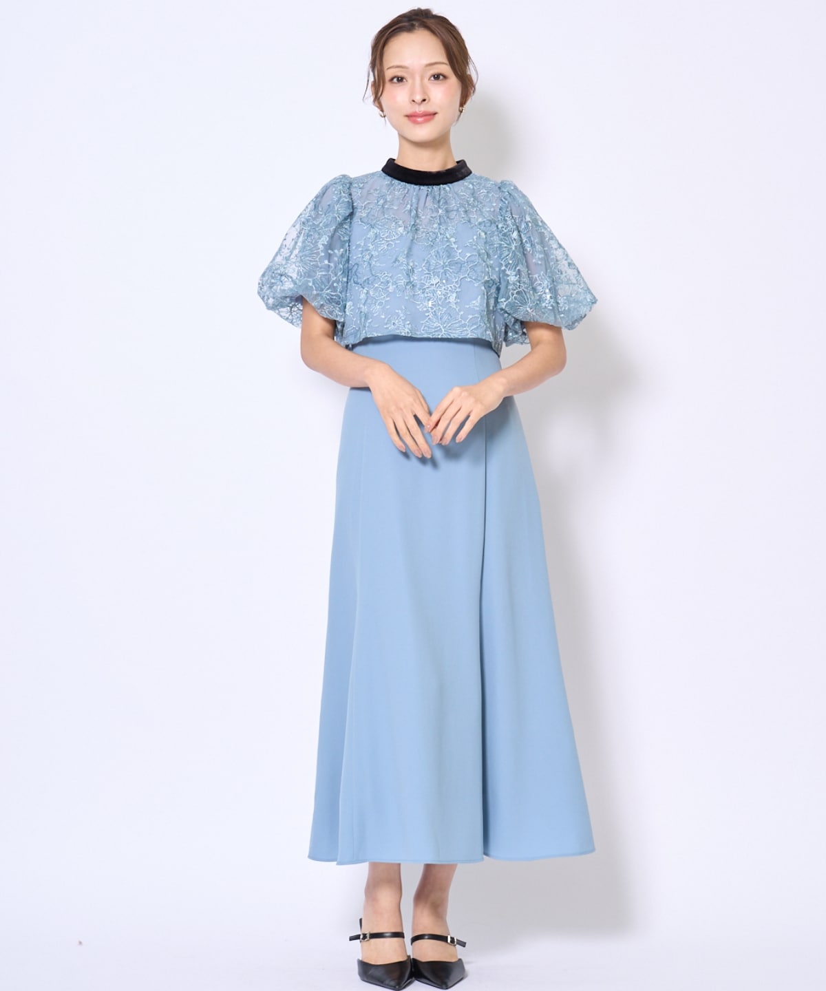 ベロアトリミングブラウス×ドレス