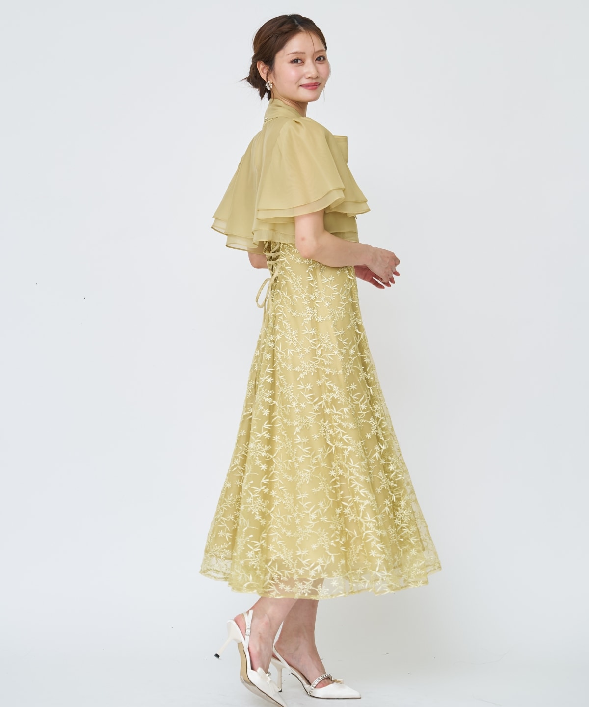 ラメボタニカルレースレイヤードドレス