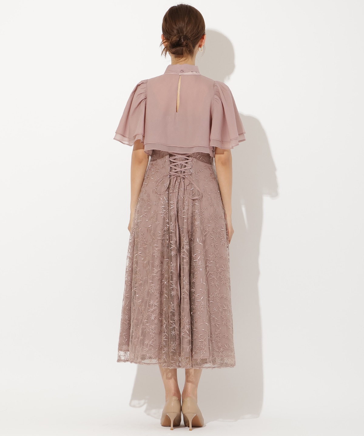 【再入荷予約受付中】ラメボタニカルレースレイヤードドレス