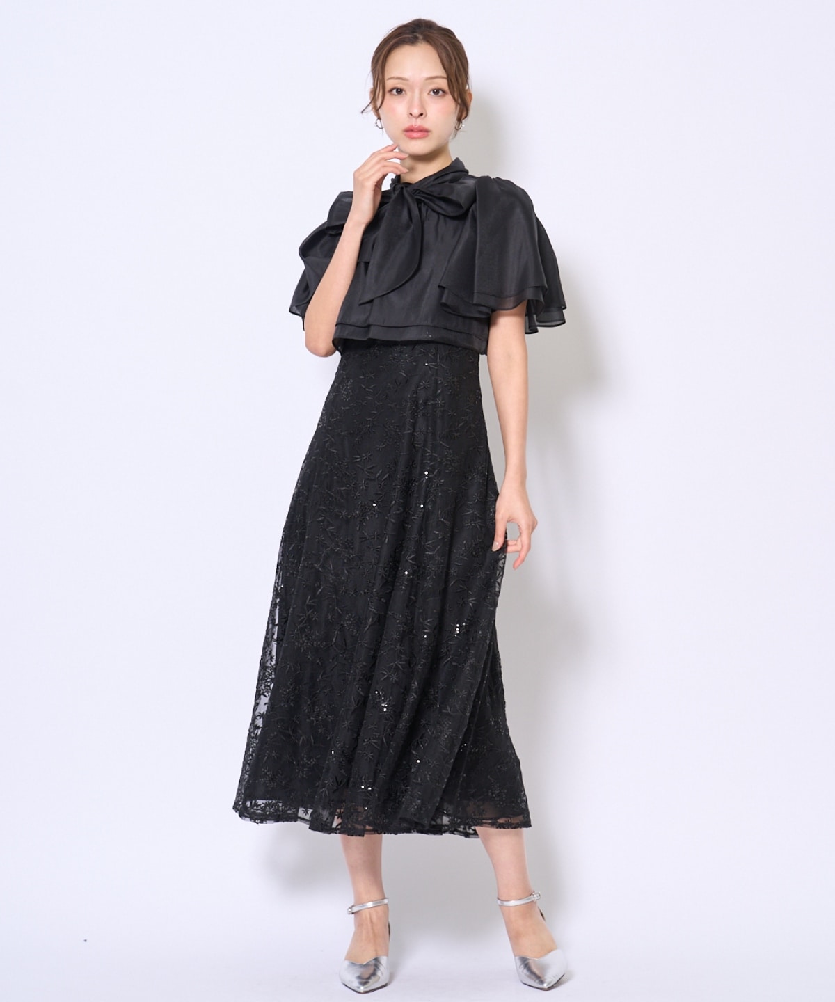 【再入荷予約受付中】ラメボタニカルレースレイヤードドレス