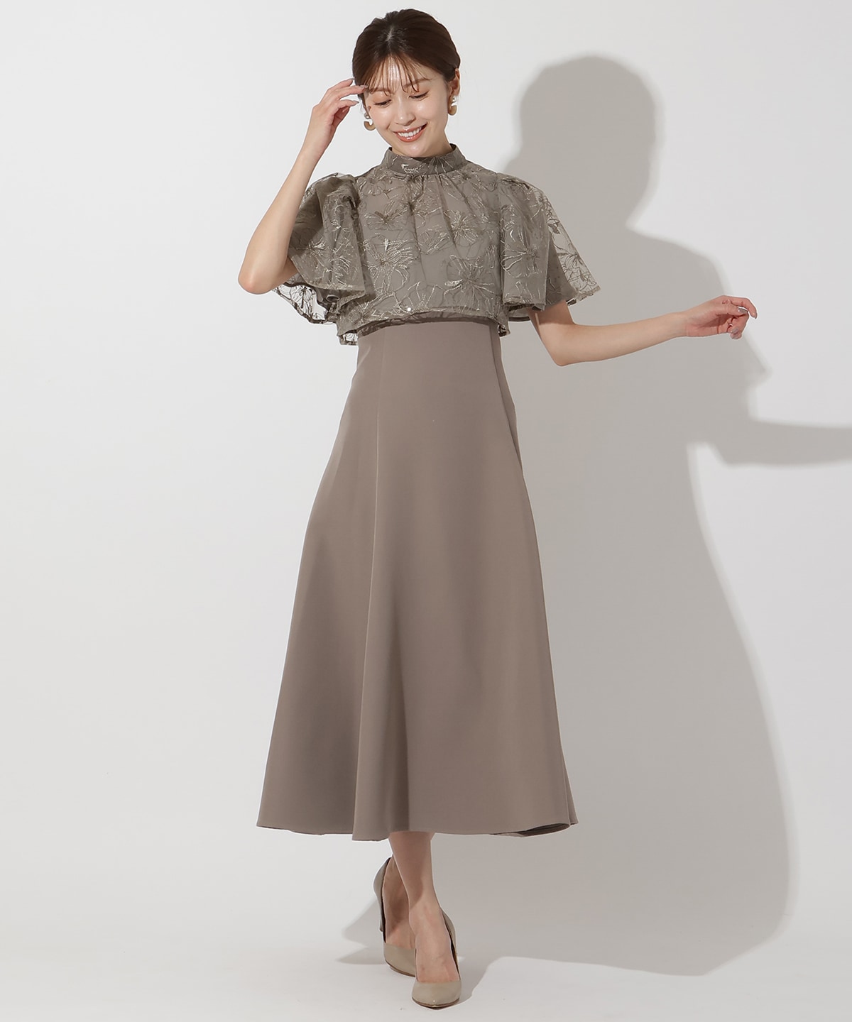 ラメフラワーチュールレイヤードドレス