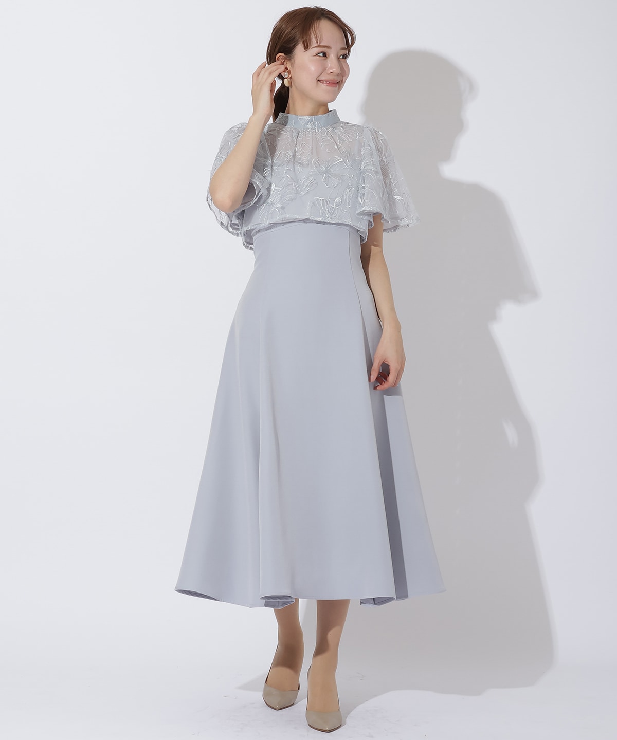 ラメフラワーチュールレイヤードドレス