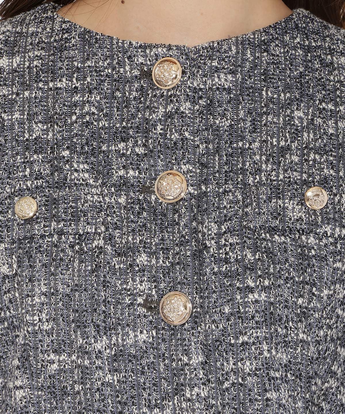 カットツイードノーカラージャケット