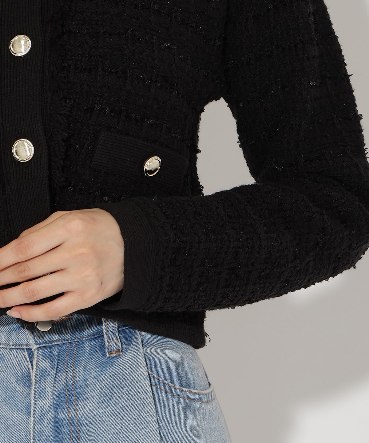 ツイードライクニットカーディガン