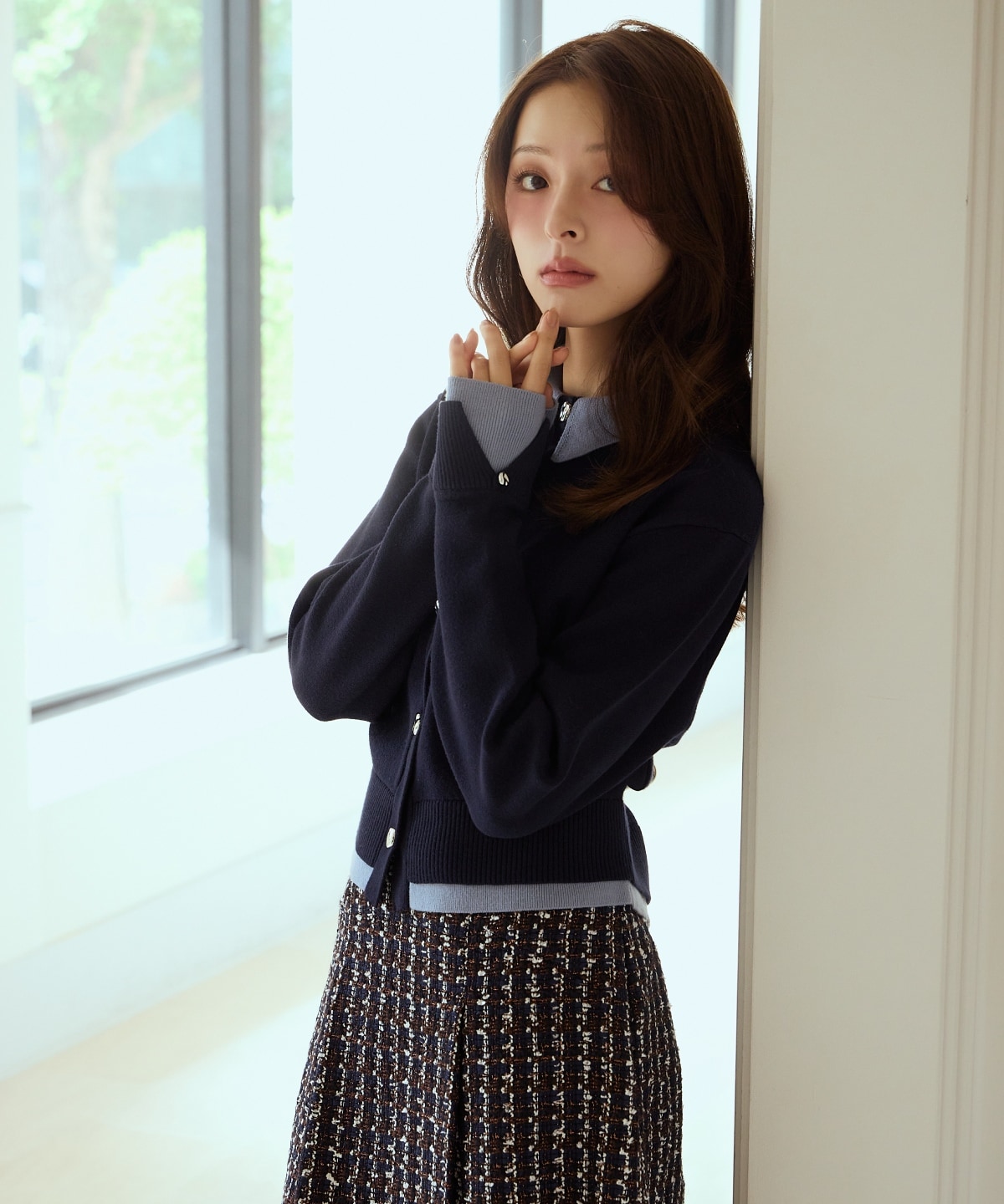 レイヤードライクニットカーデ