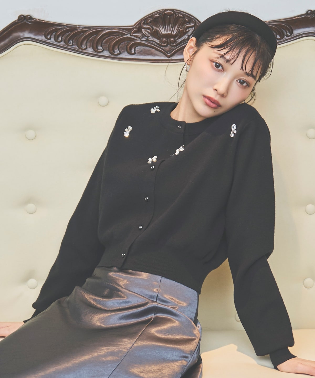 ビジュー×パールニットカーディガン