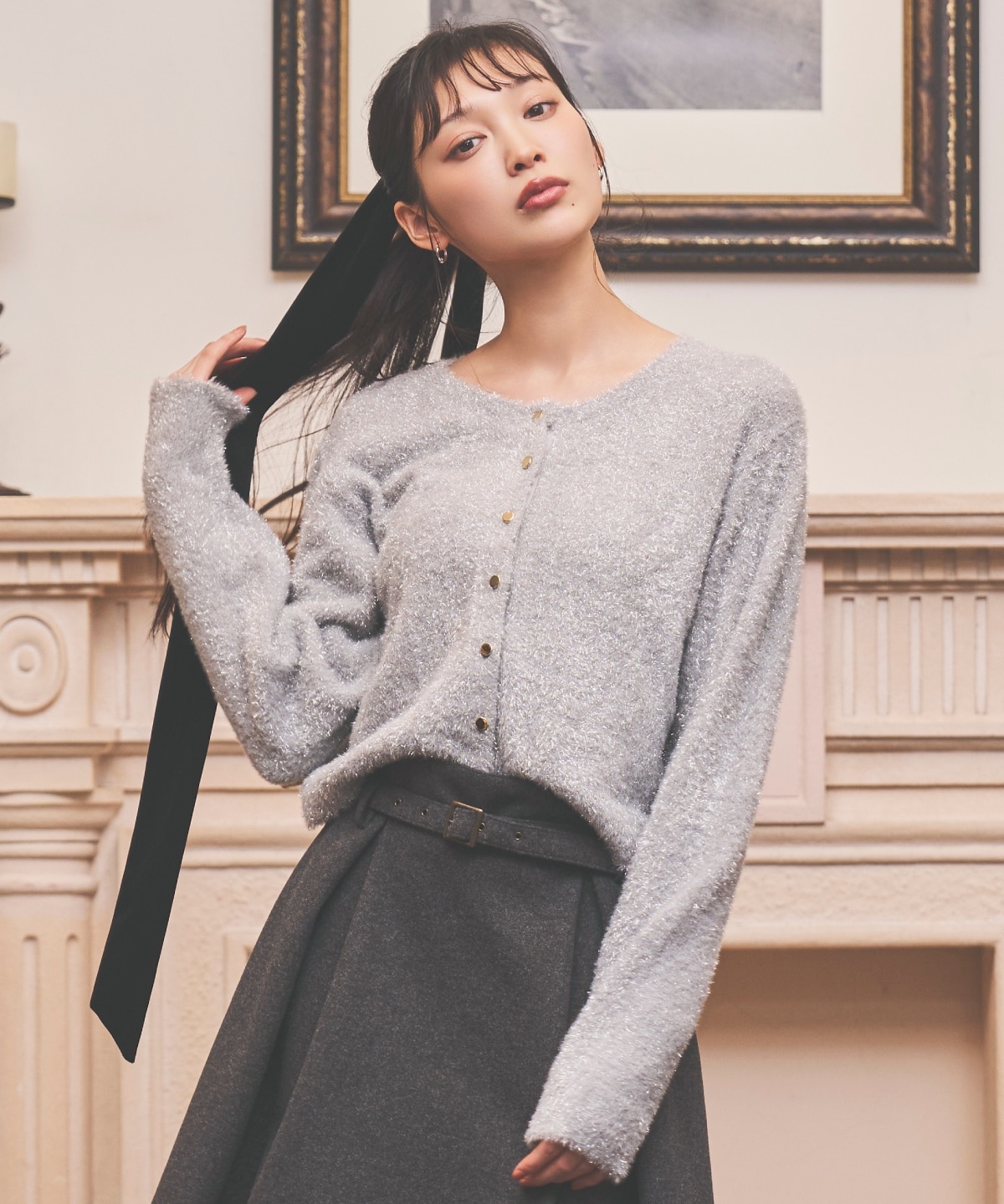 ラメシャギーニットカーディガン