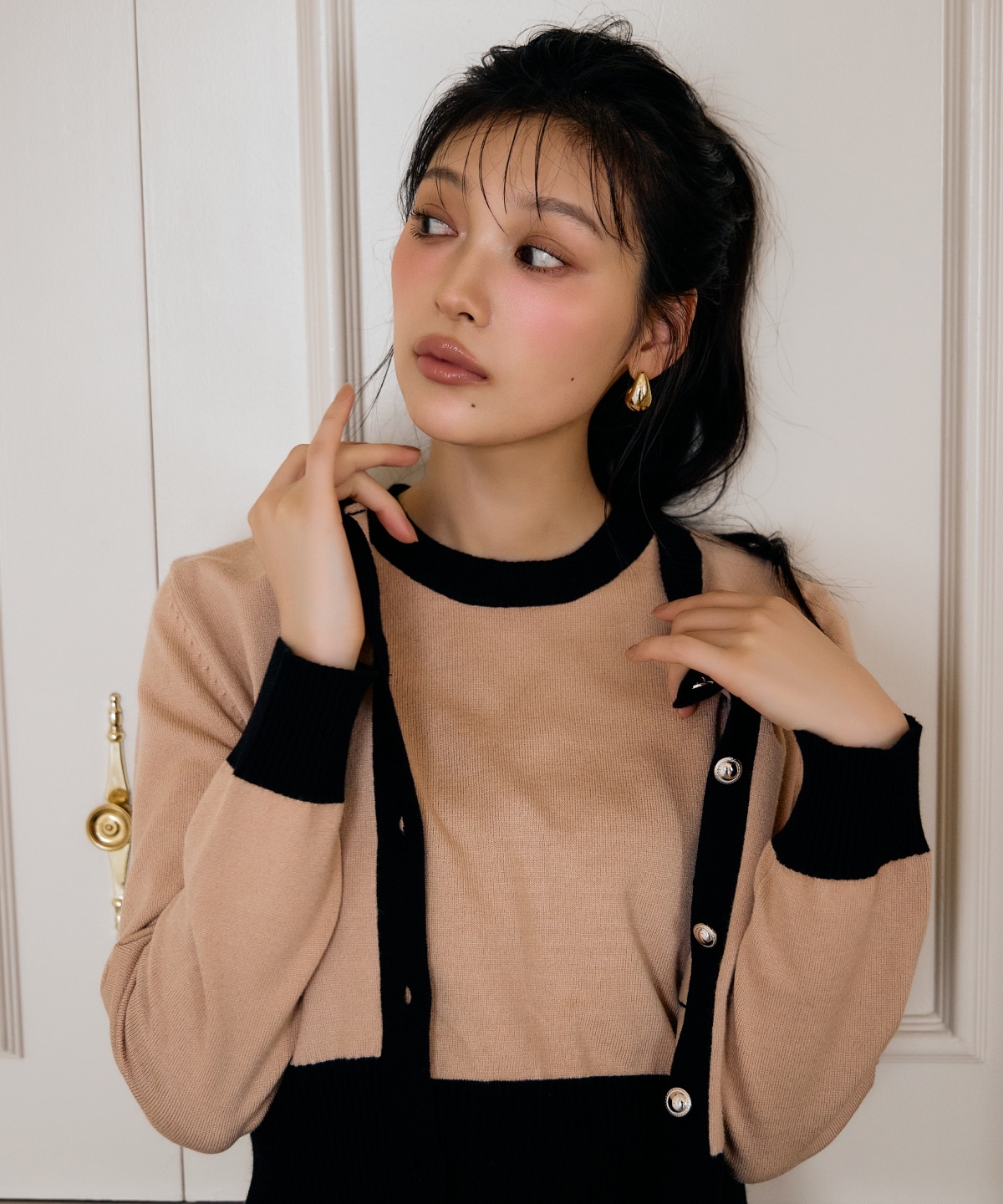 バイカラーアンサンブルニット