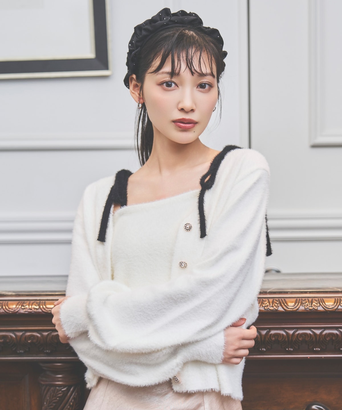 ラメフェザーショルダーリボンアンサンブル