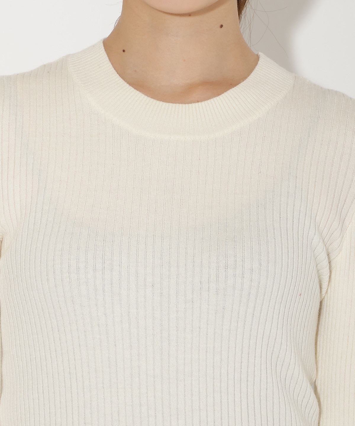 肩ギャザーハイネックリブニット