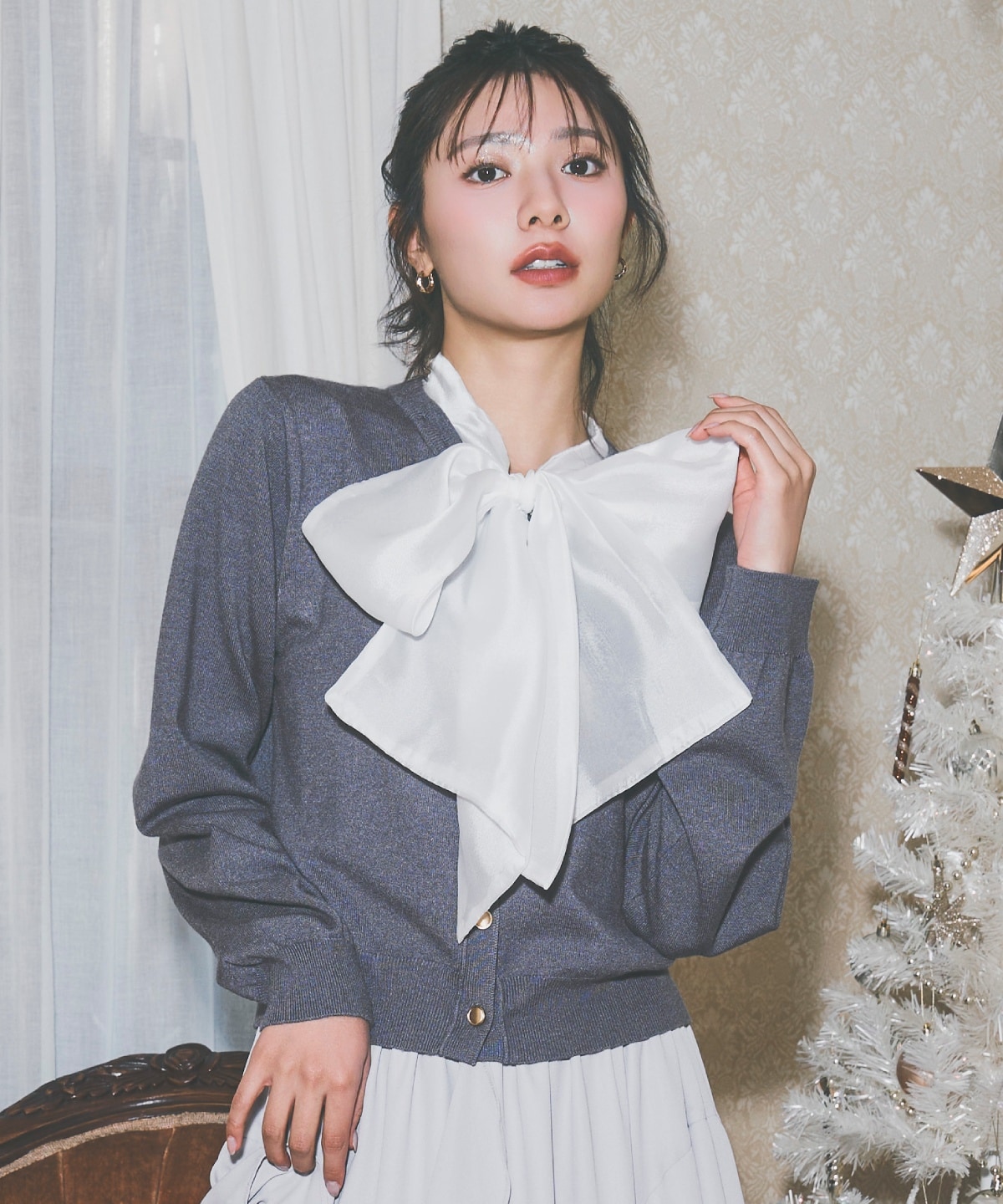 【先行予約受付中】異素材リボンニットカーディガン