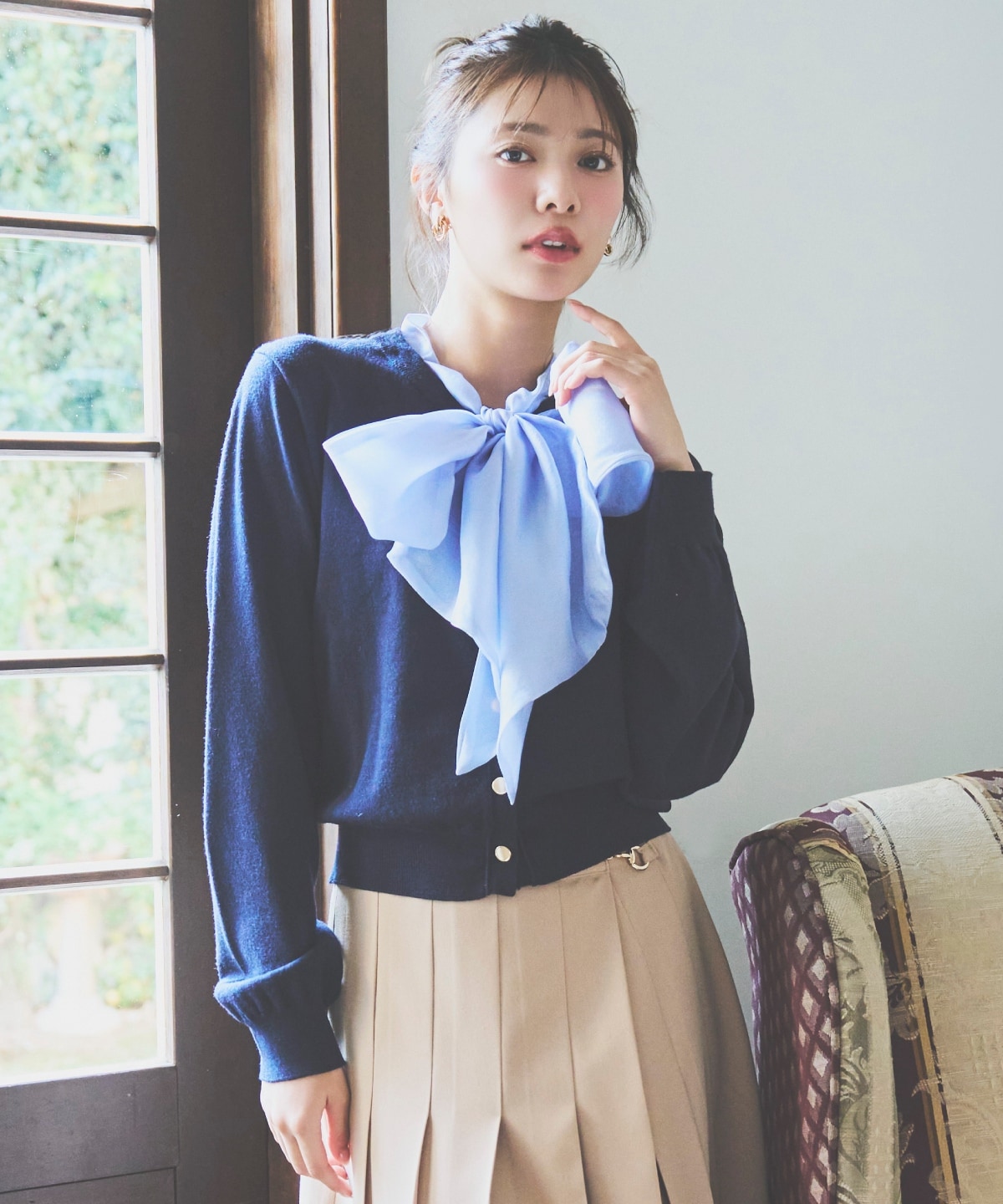 【先行予約受付中】異素材リボンニットカーディガン