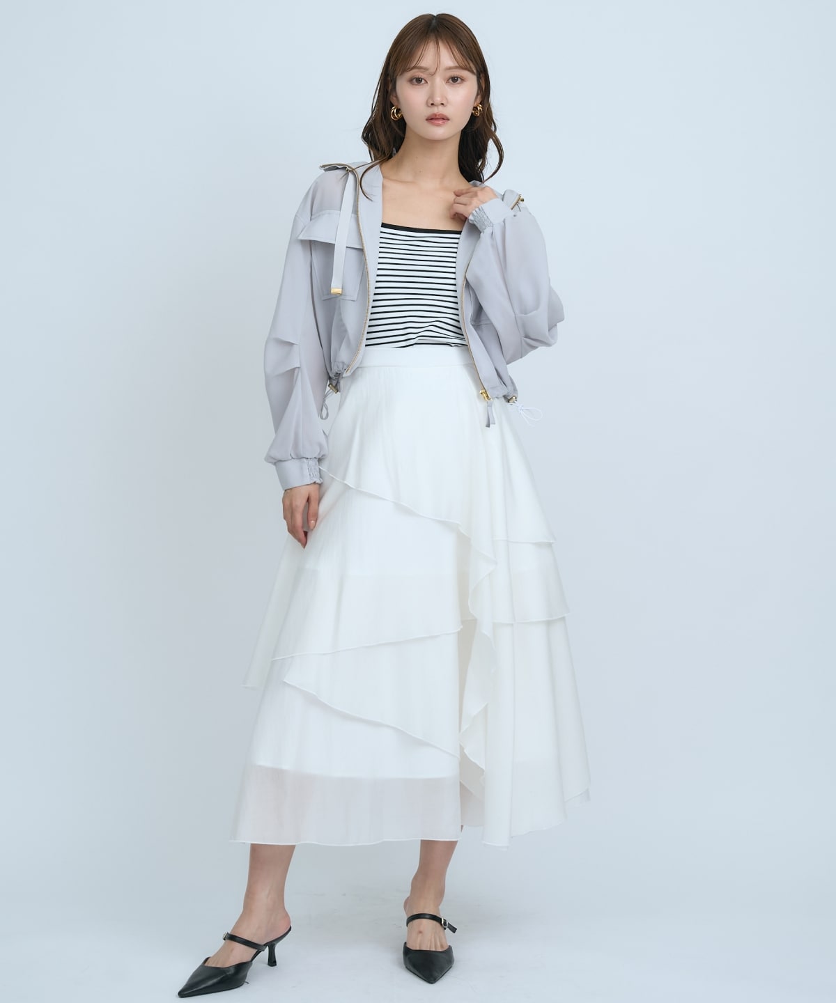 アシンメトリーシフォンラッフルスカート