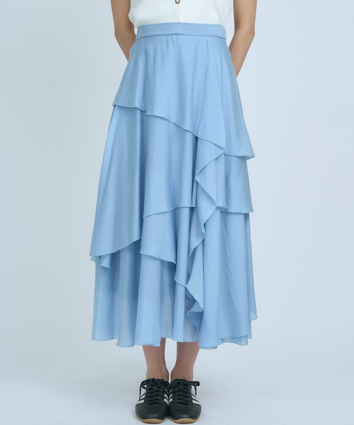 アシンメトリーシフォンラッフルスカート