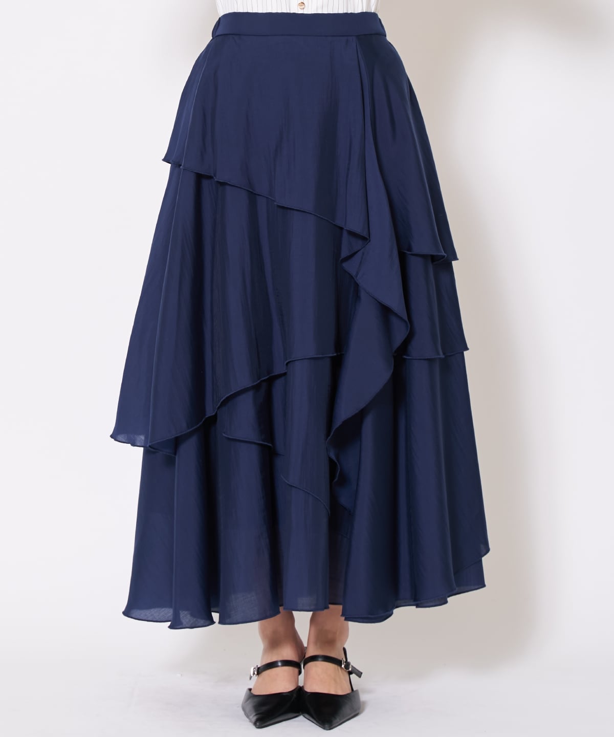 アシンメトリーシフォンラッフルスカート