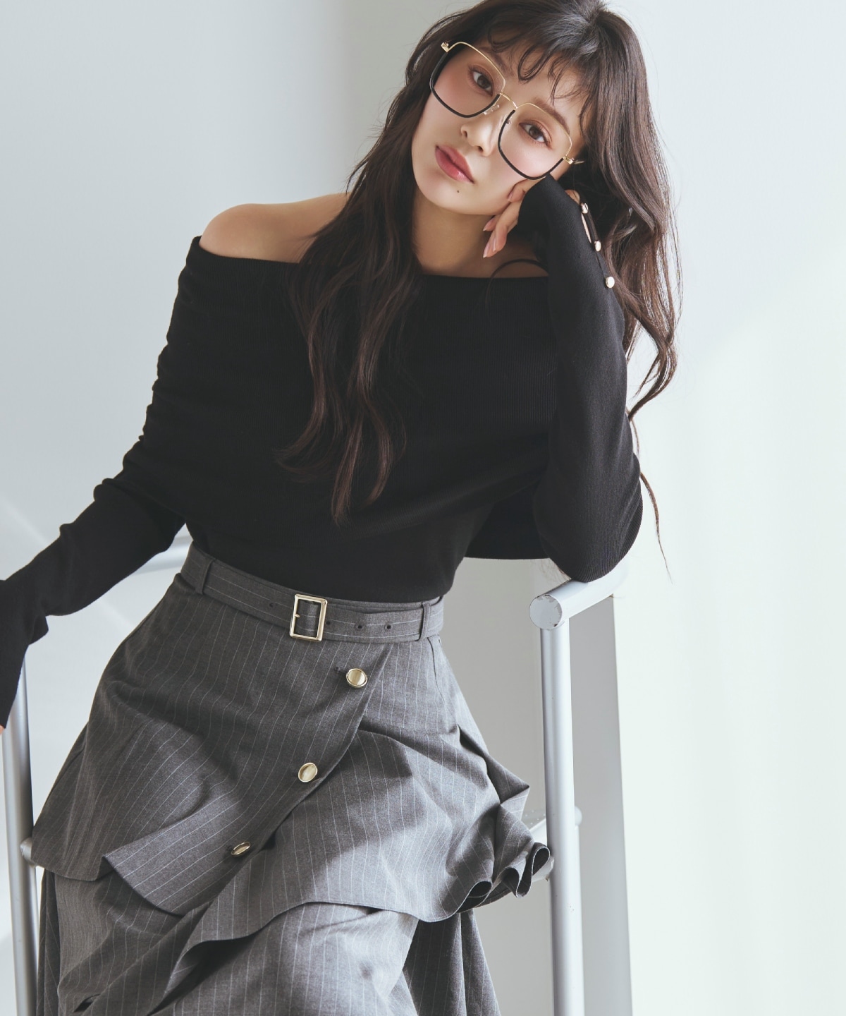 【先行予約受付中】ベルト付きレイヤードデザインフレアスカート