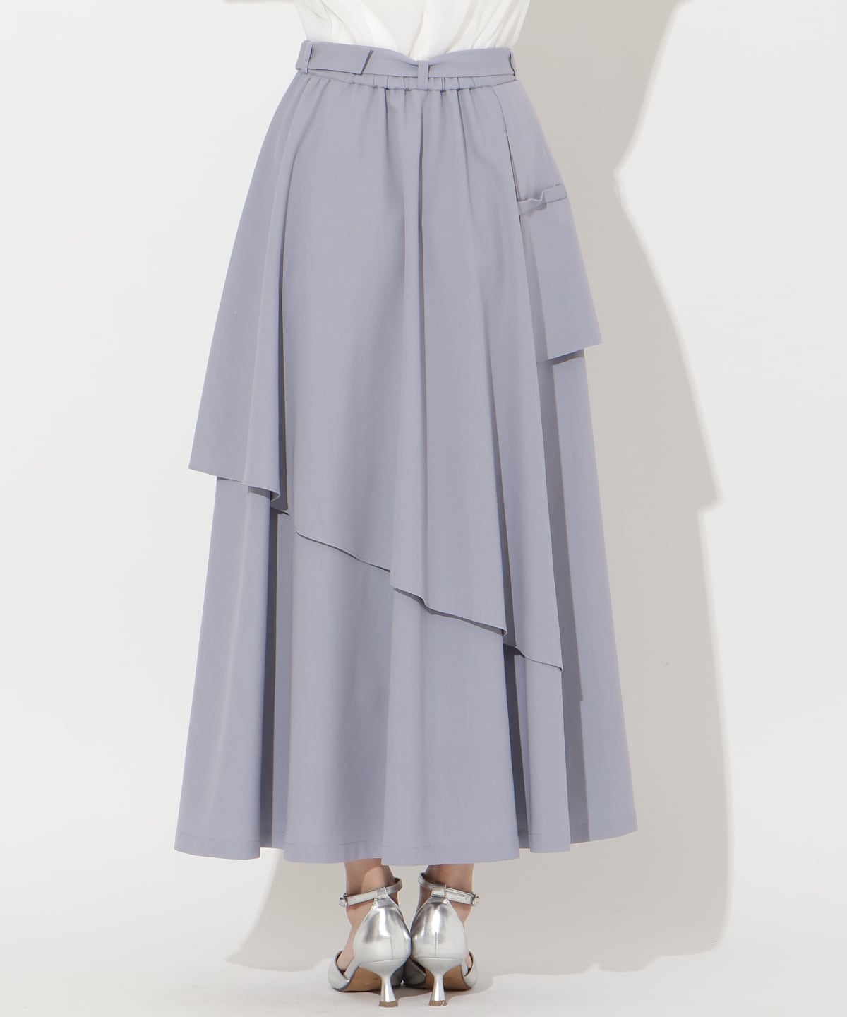 【先行予約受付中】ベルト付きレイヤードデザインフレアスカート