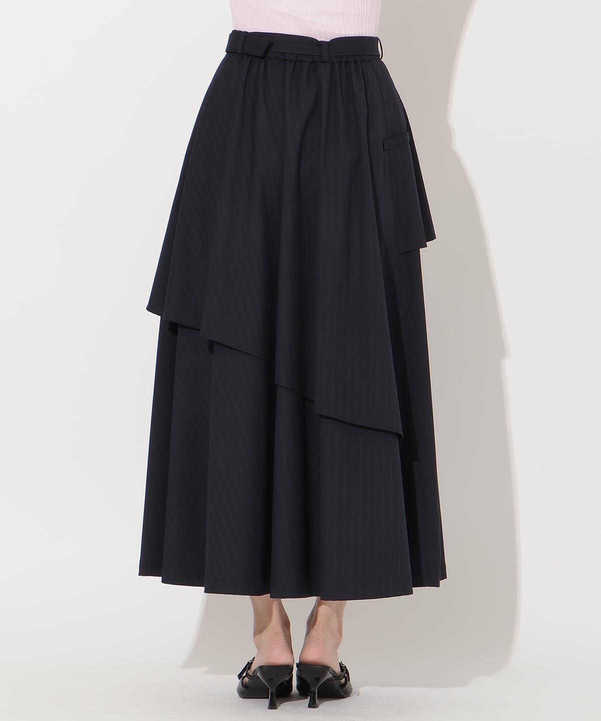 【先行予約受付中】ベルト付きレイヤードデザインフレアスカート