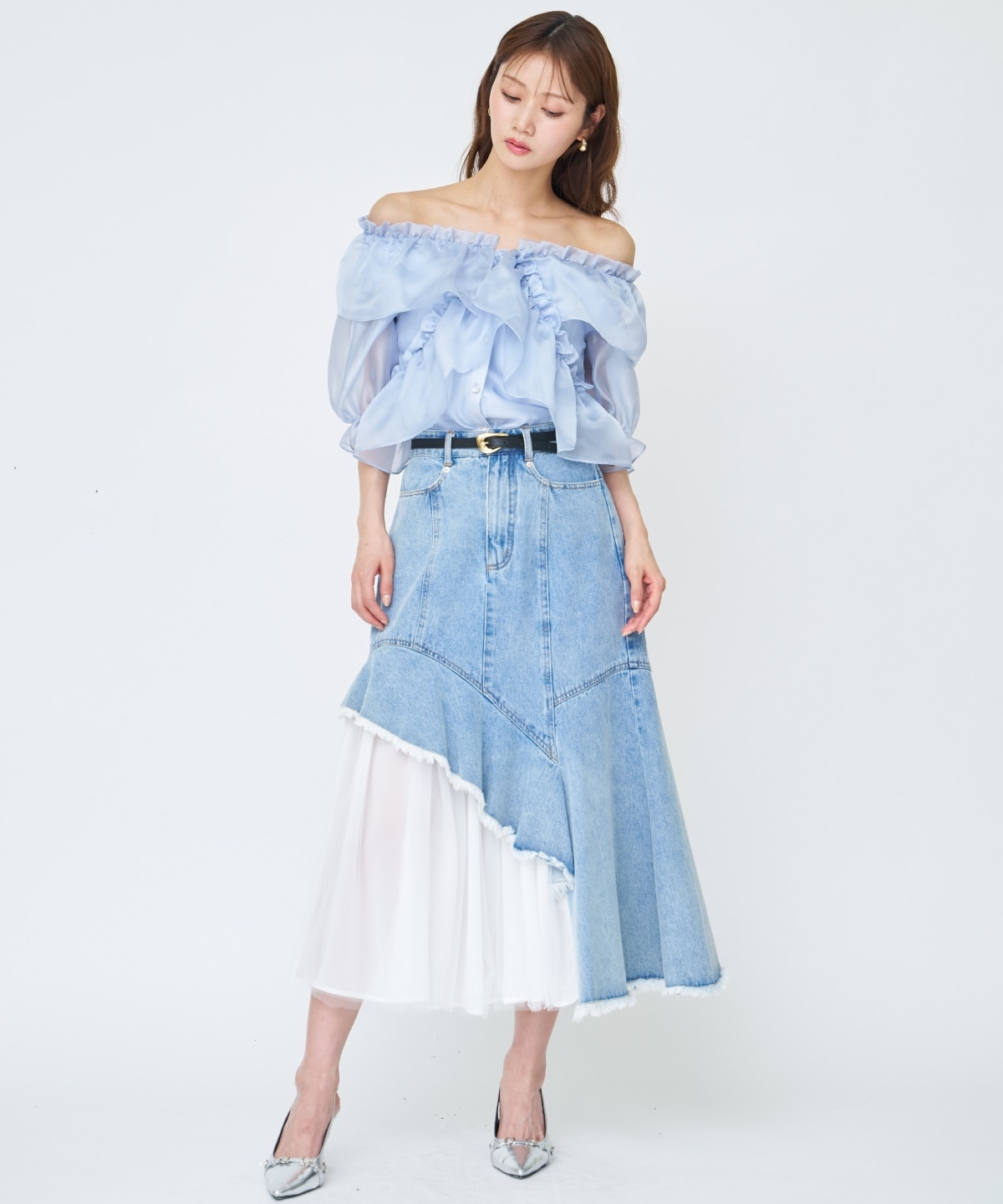 【先行予約受付中】チュール切替デニムスカート