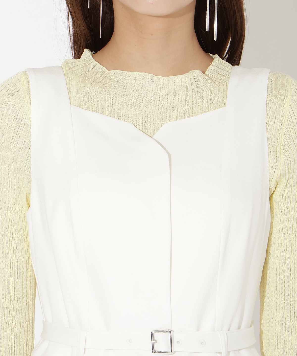 異素材ドッキングチュールワンピース