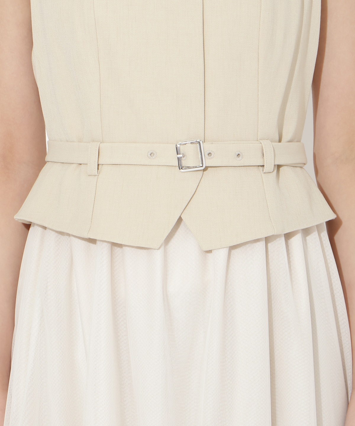 異素材ドッキングチュールワンピース