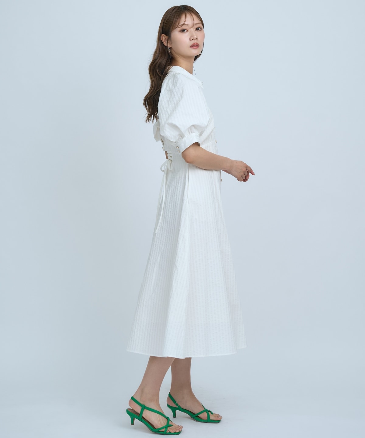 【先行予約受付中】ボリュームスリーブストライプワンピース