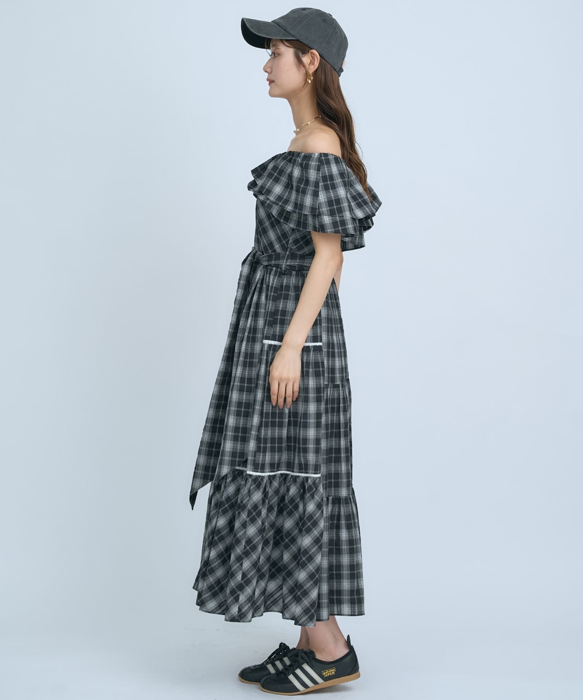 【先行予約受付中】オフショルチェックフレアワンピース