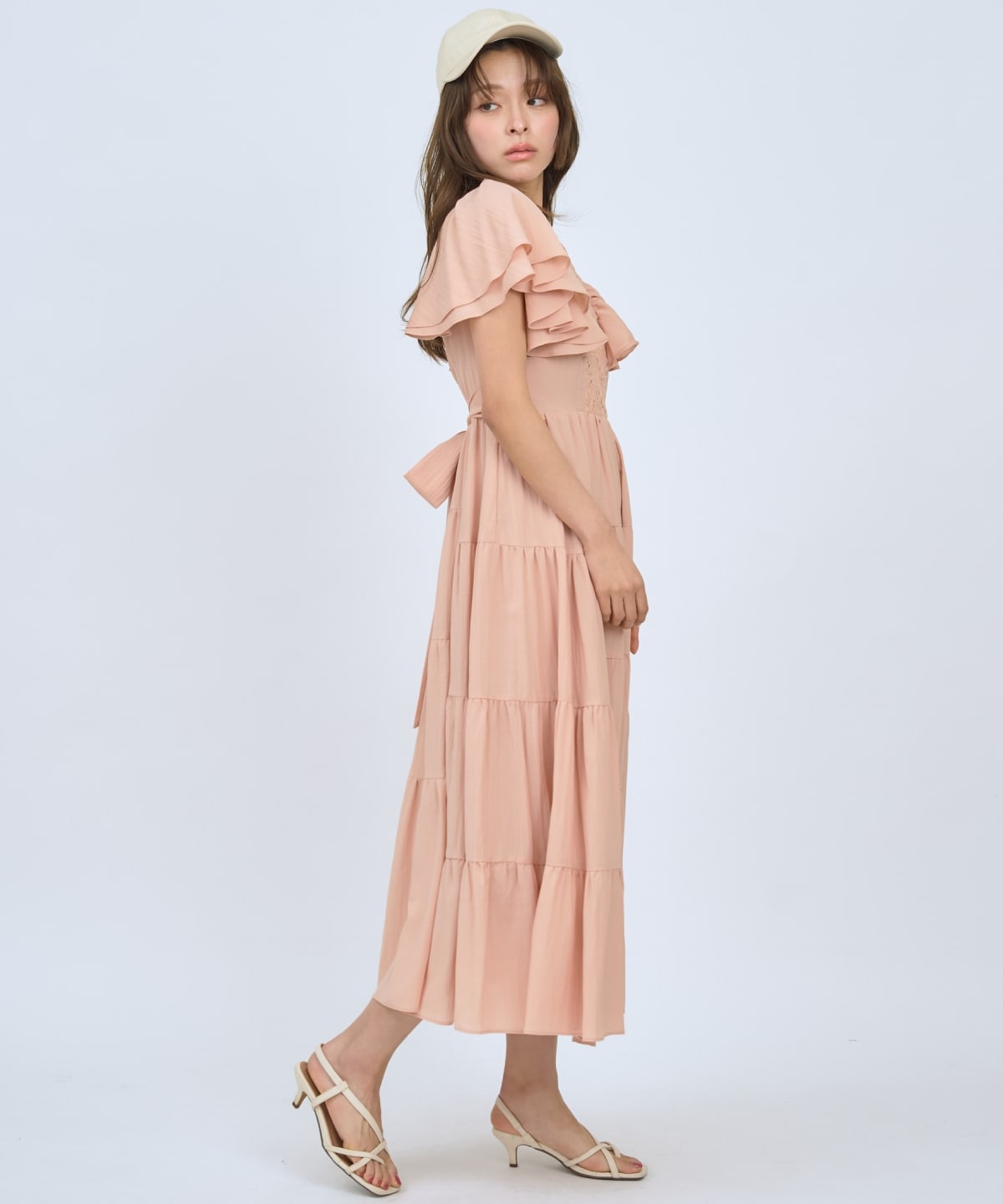 【先行予約受付中】Vネック襟レースティアードワンピース