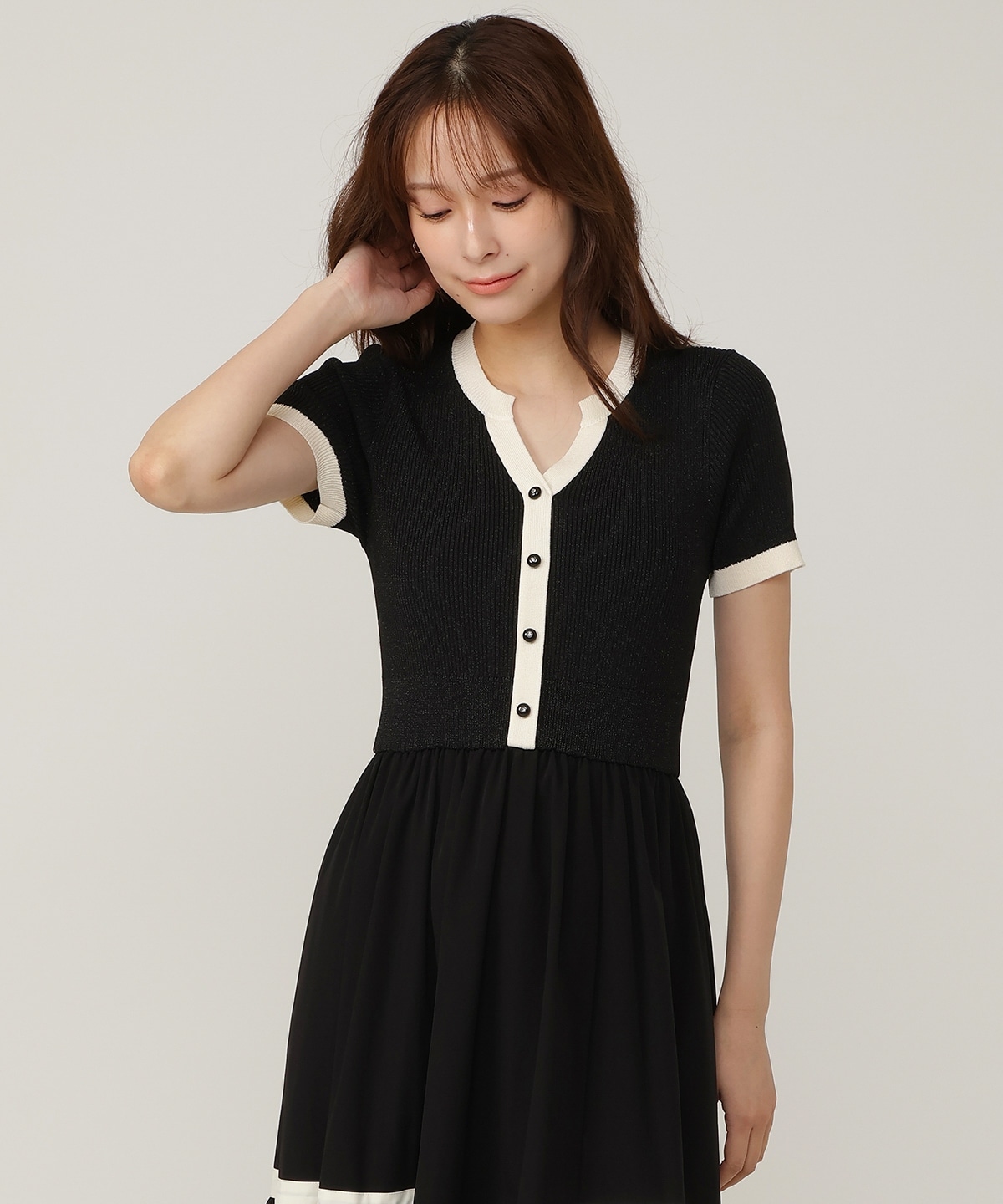 【先行予約受付中】ラメ入り配色ドッキングワンピース