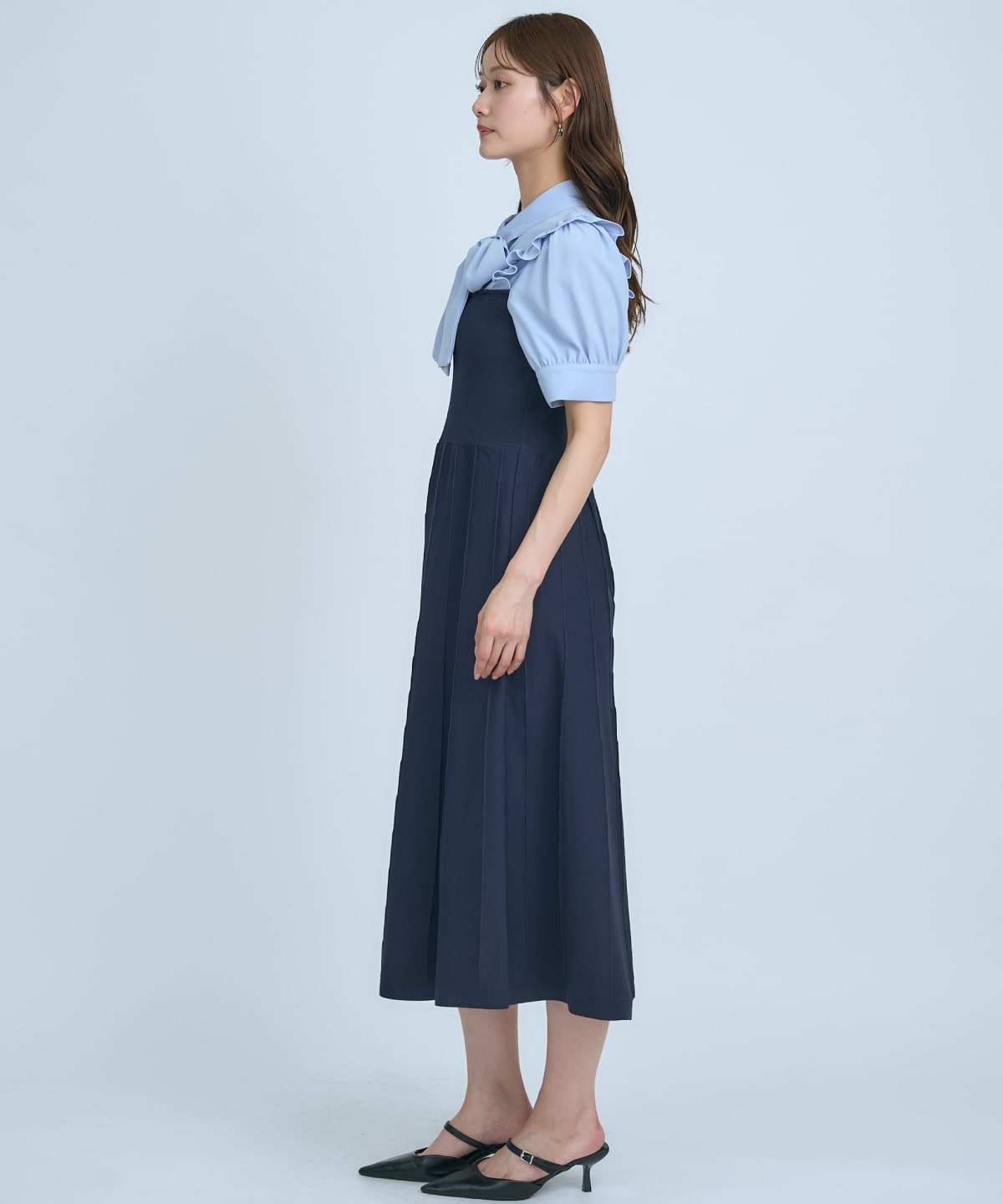 【先行予約受付中】ニットビスチェ風ボウタイワンピース