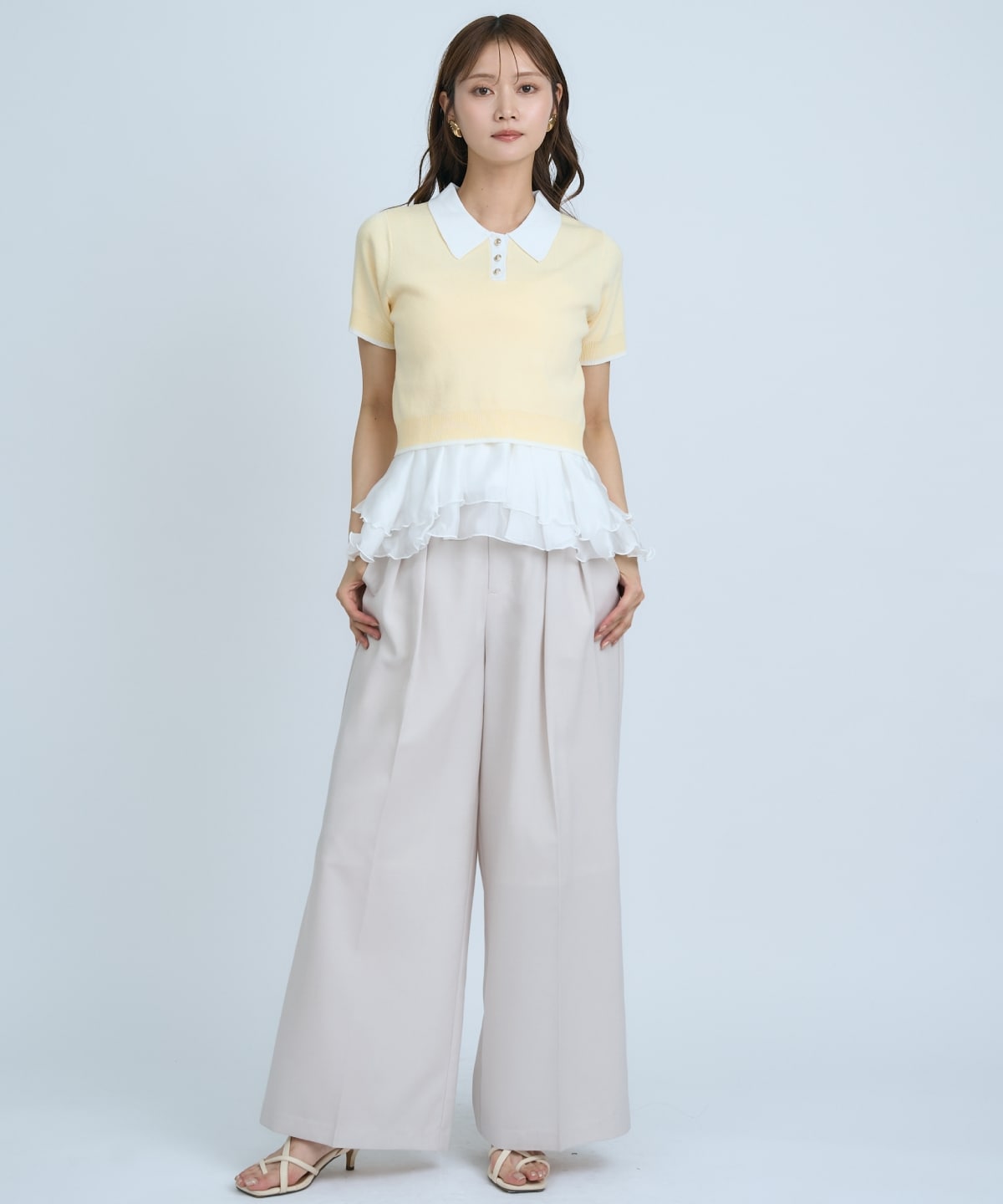 【先行予約受付中】ポロニットプルオーバー×ペプラムキャミソール