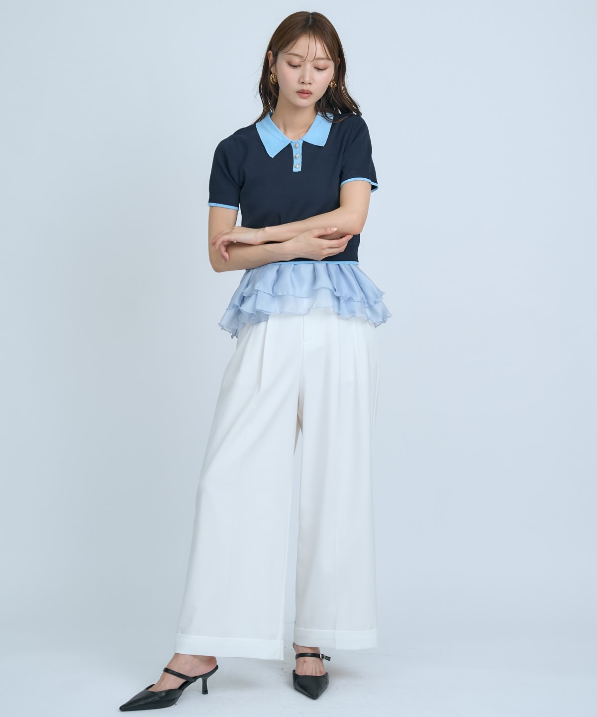 【先行予約受付中】ポロニットプルオーバー×ペプラムキャミソール