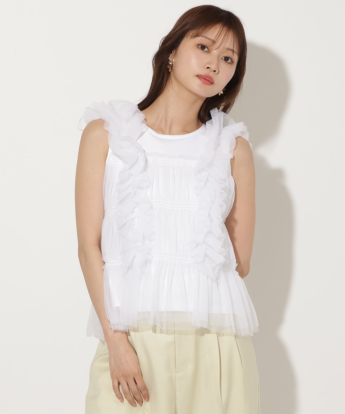 チュールレイヤードノースリーブＴシャツ