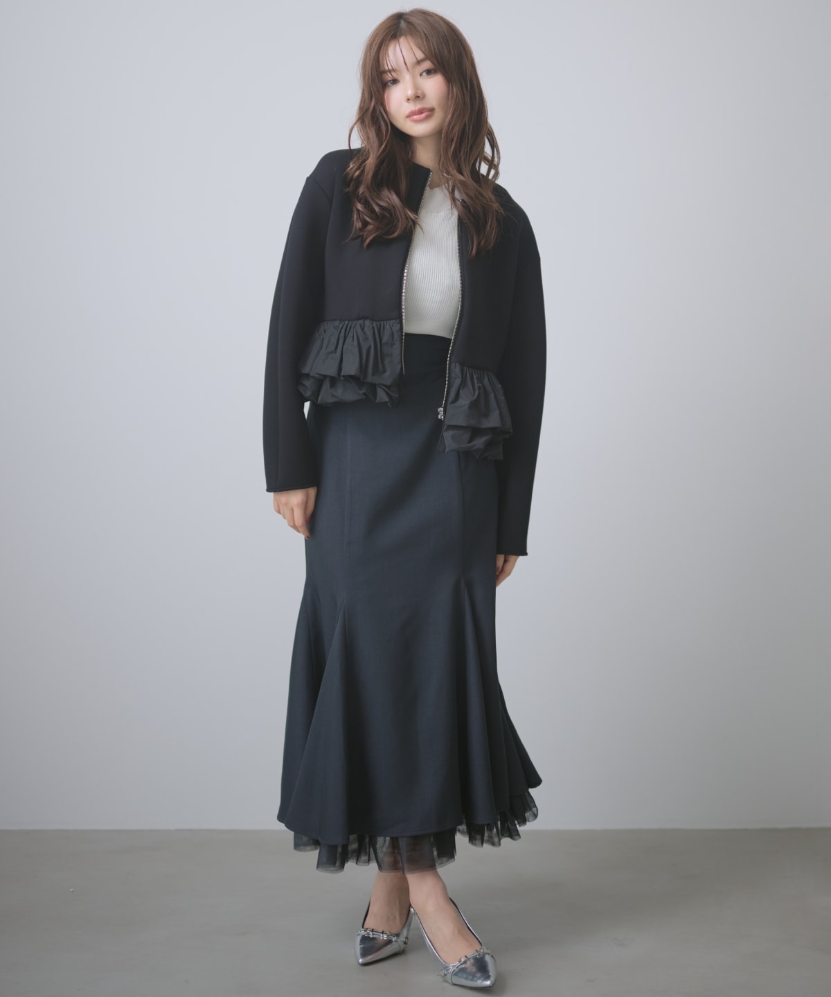 【先行予約受付中】異素材ペプラムジップアップジャケット