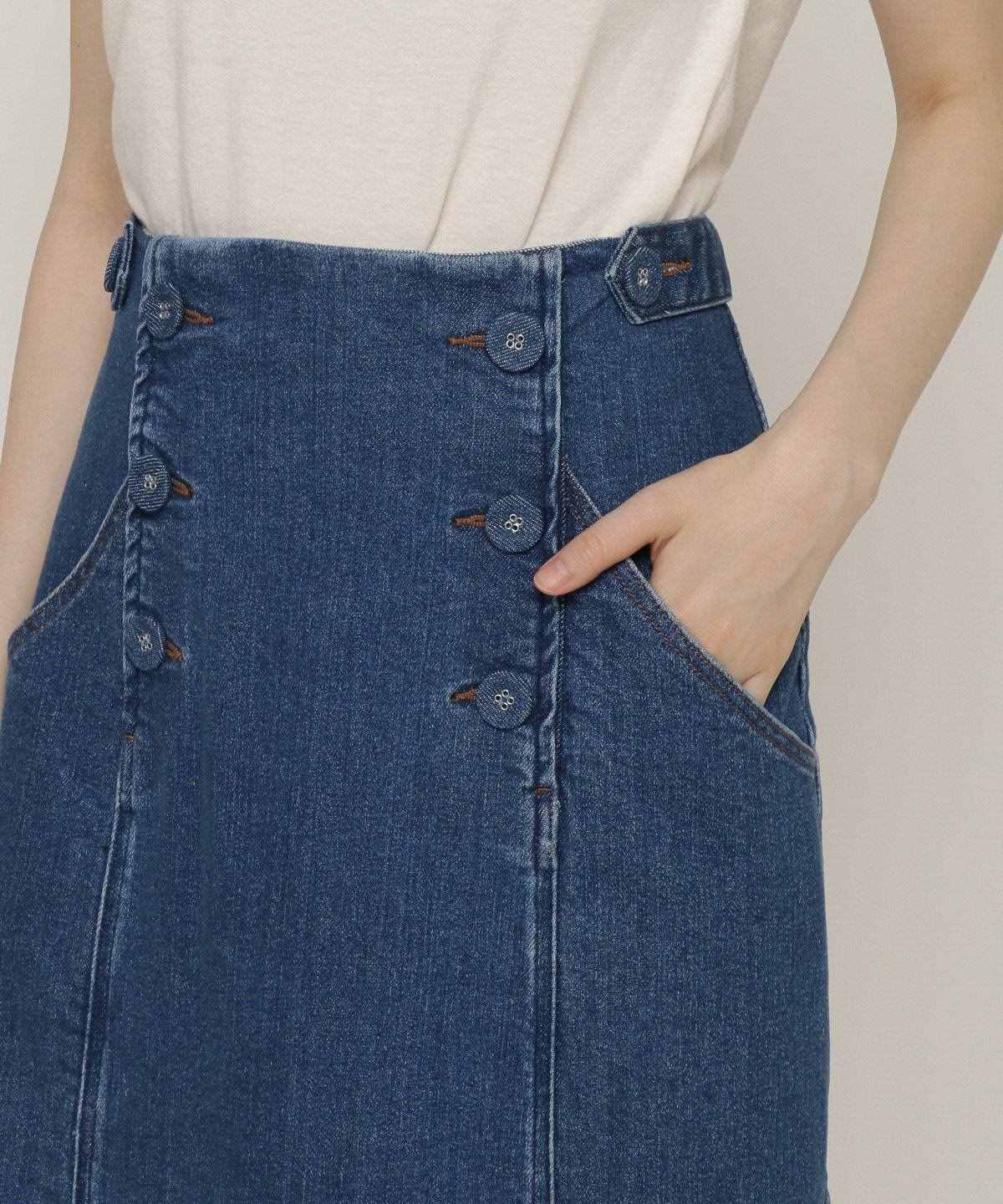 デニムダブルボタンデザインタイトスカート