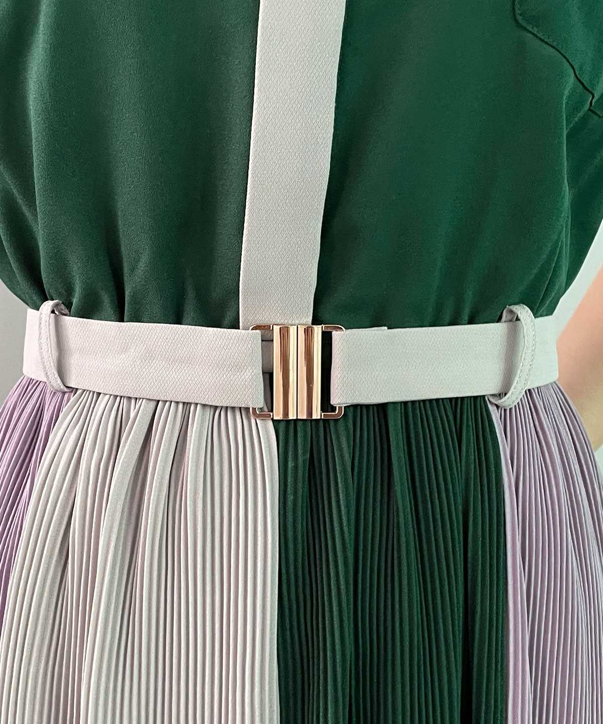 Web 一部店舗限定 バイカラープリーツワンピース F グリーン Redyazel 公式オンラインショップ バーンデストローズ