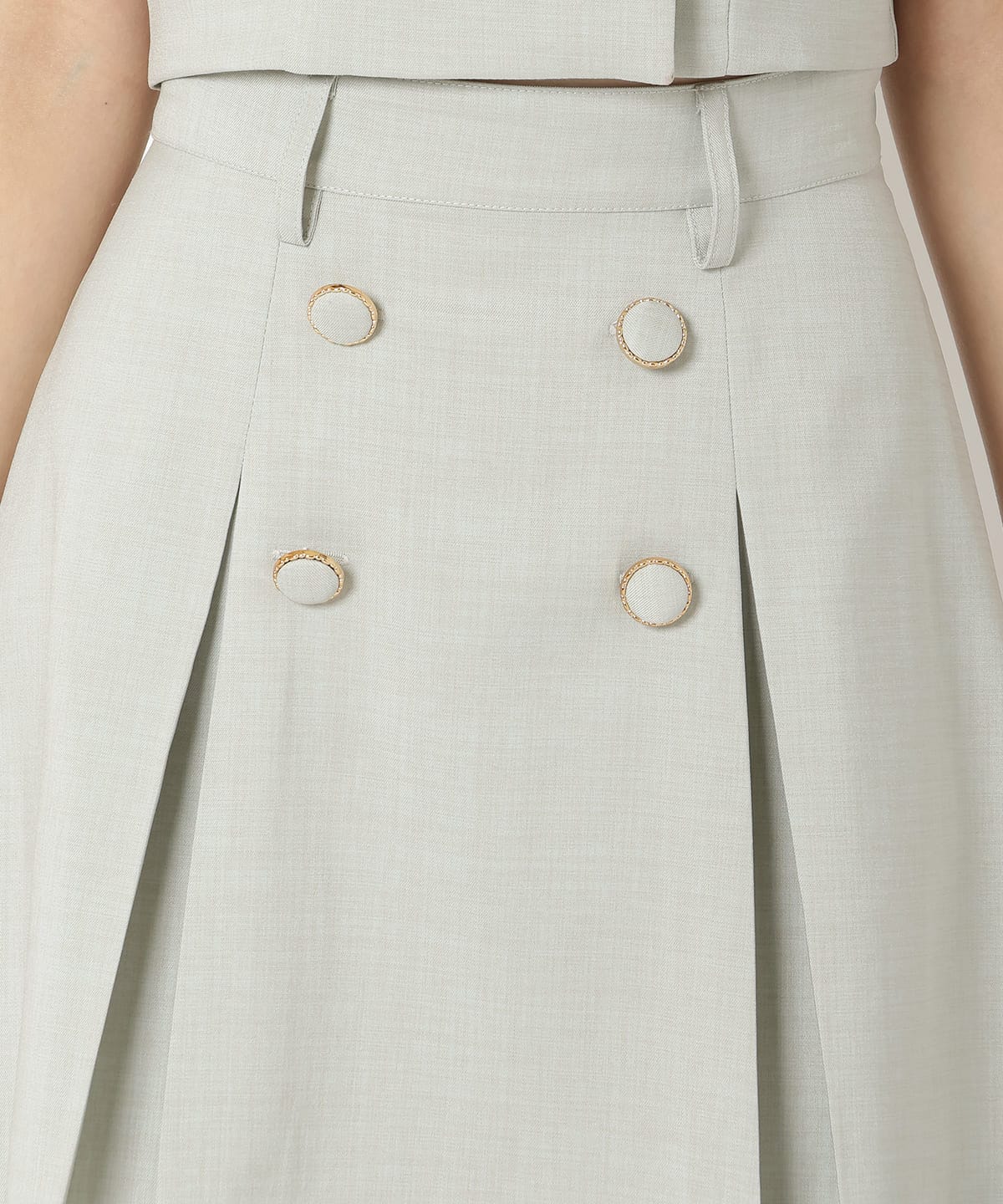 【セットアップ可能】ボタン付きボックスプリーツスカート