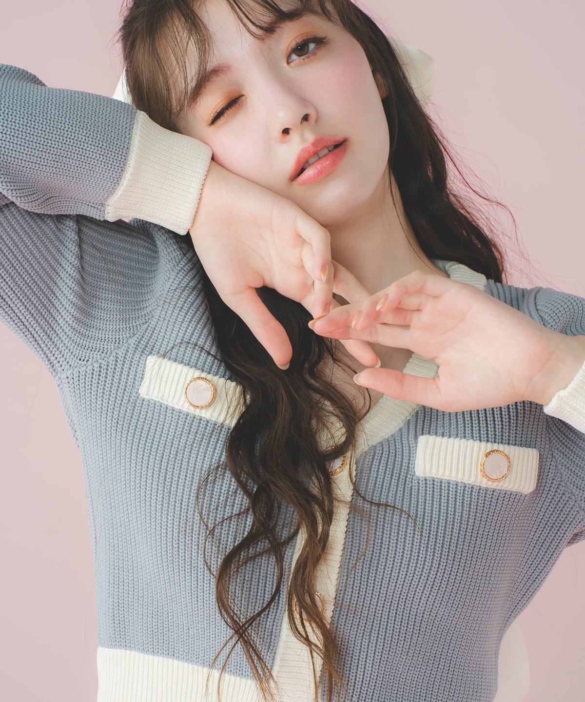 配色ニットミニスカート