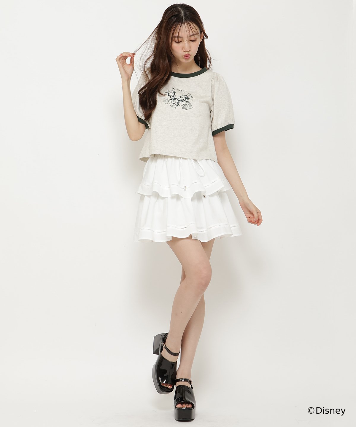 ミッキー&ミニー / トラベルデザイン リンガーTシャツ