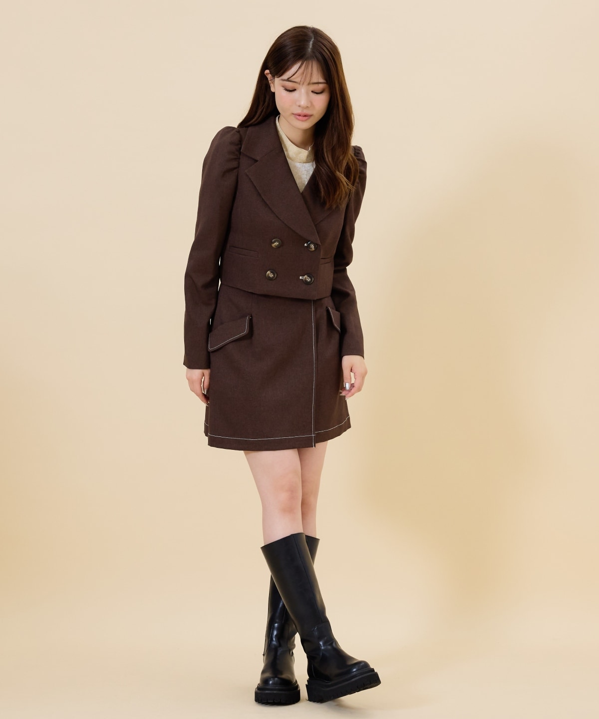 【セットアップ可能】ベルティッドウーリッシュミニスカート