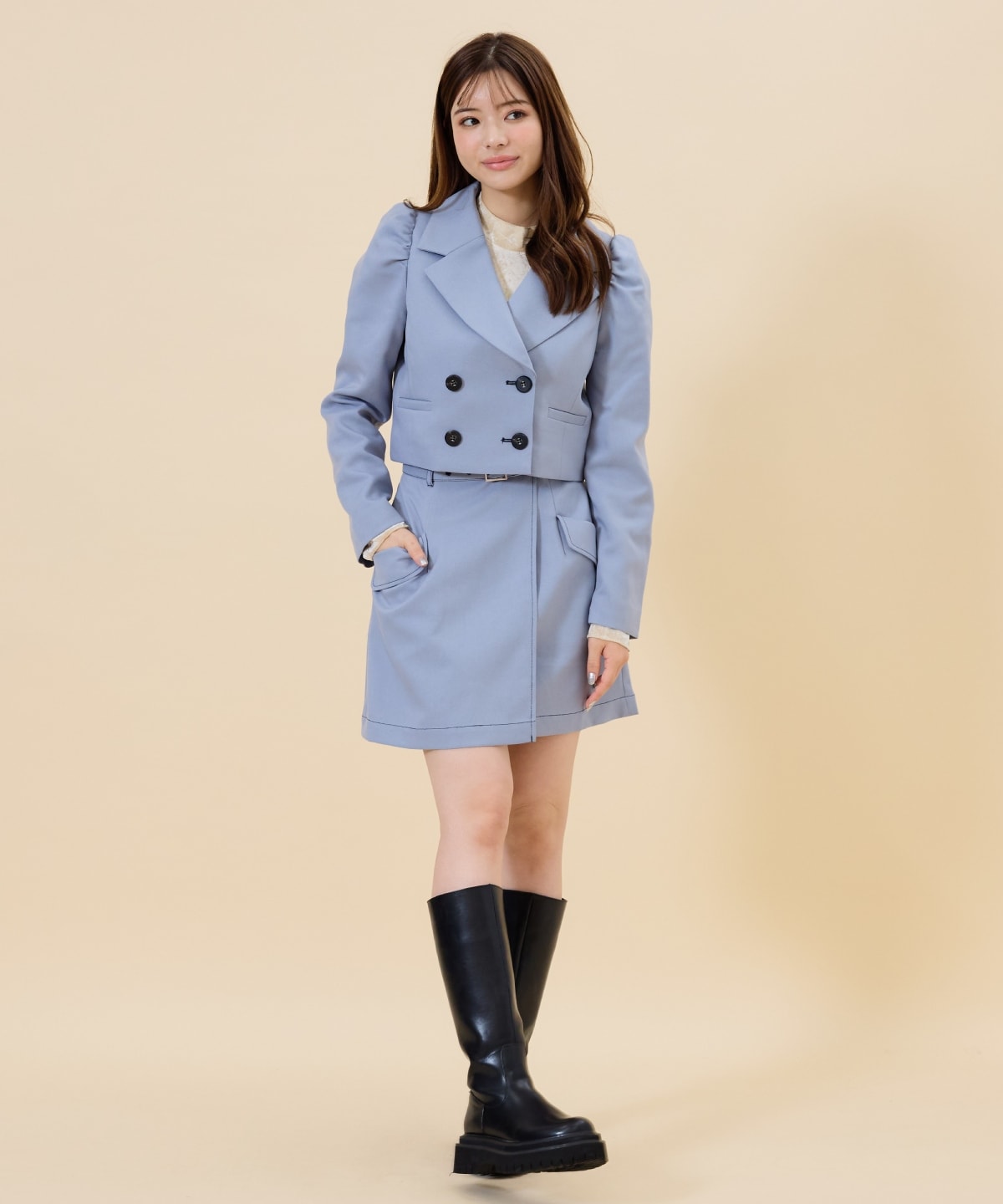 【セットアップ可能】ベルティッドウーリッシュミニスカート