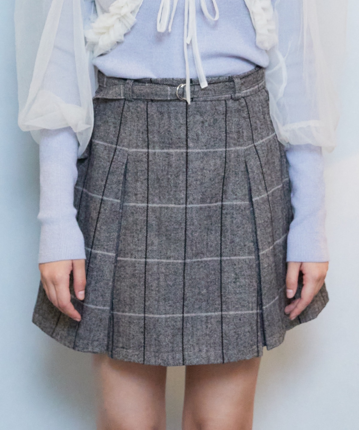 【セットアップ可能】ヘリンボーンチェックタックミニスカート