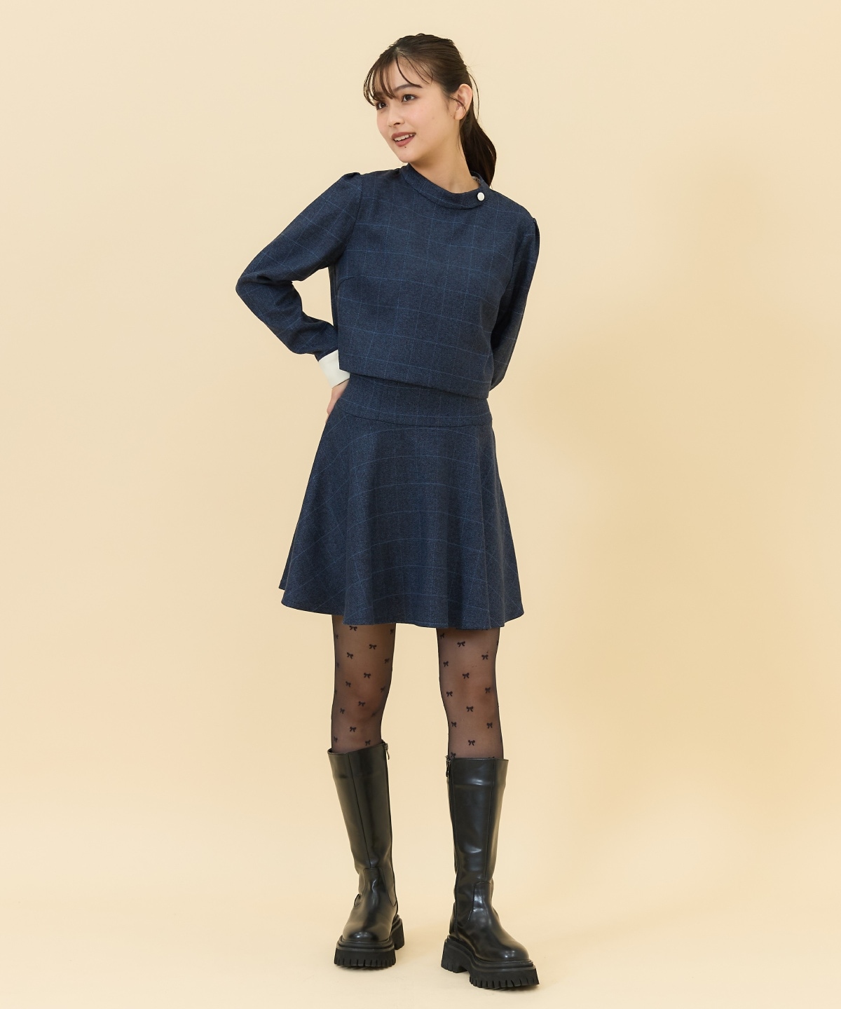 【セットアップ可能】チェックフレアミニスカート