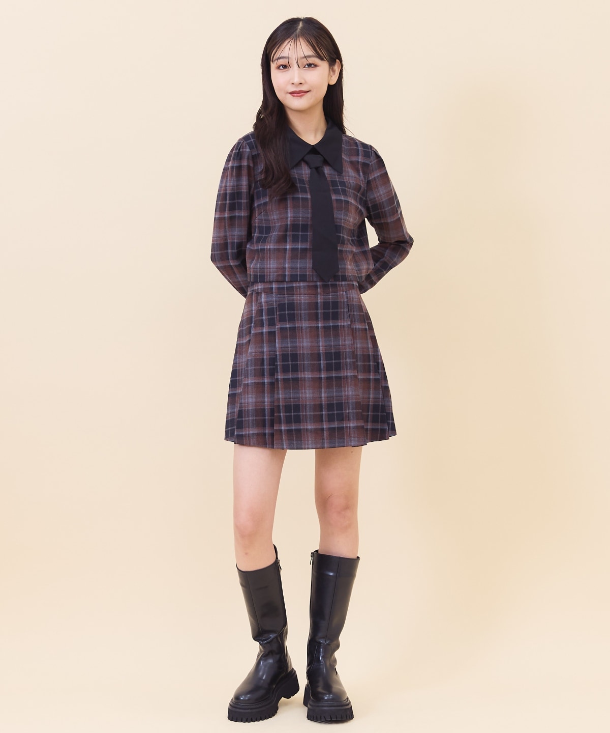 【セットアップ可能】チェックプリーツスカショーパン